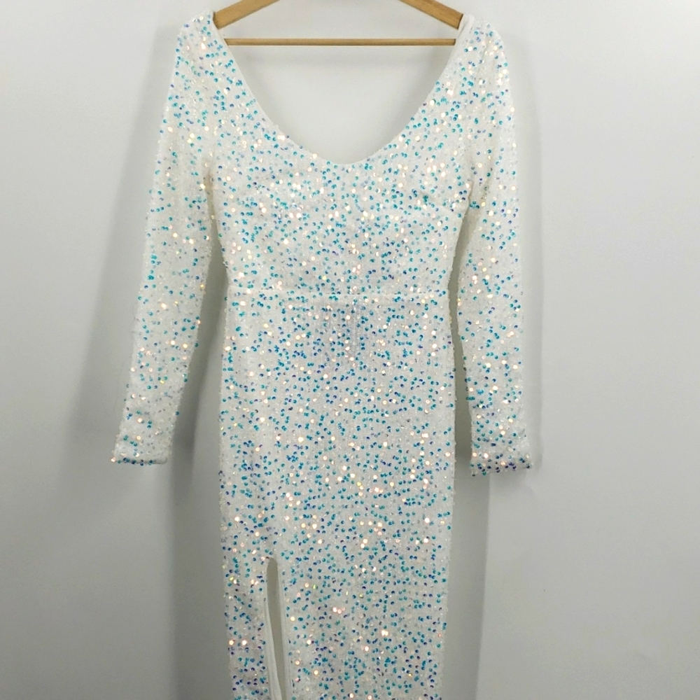 Miss ord sequinned white dress size medium fits XS
